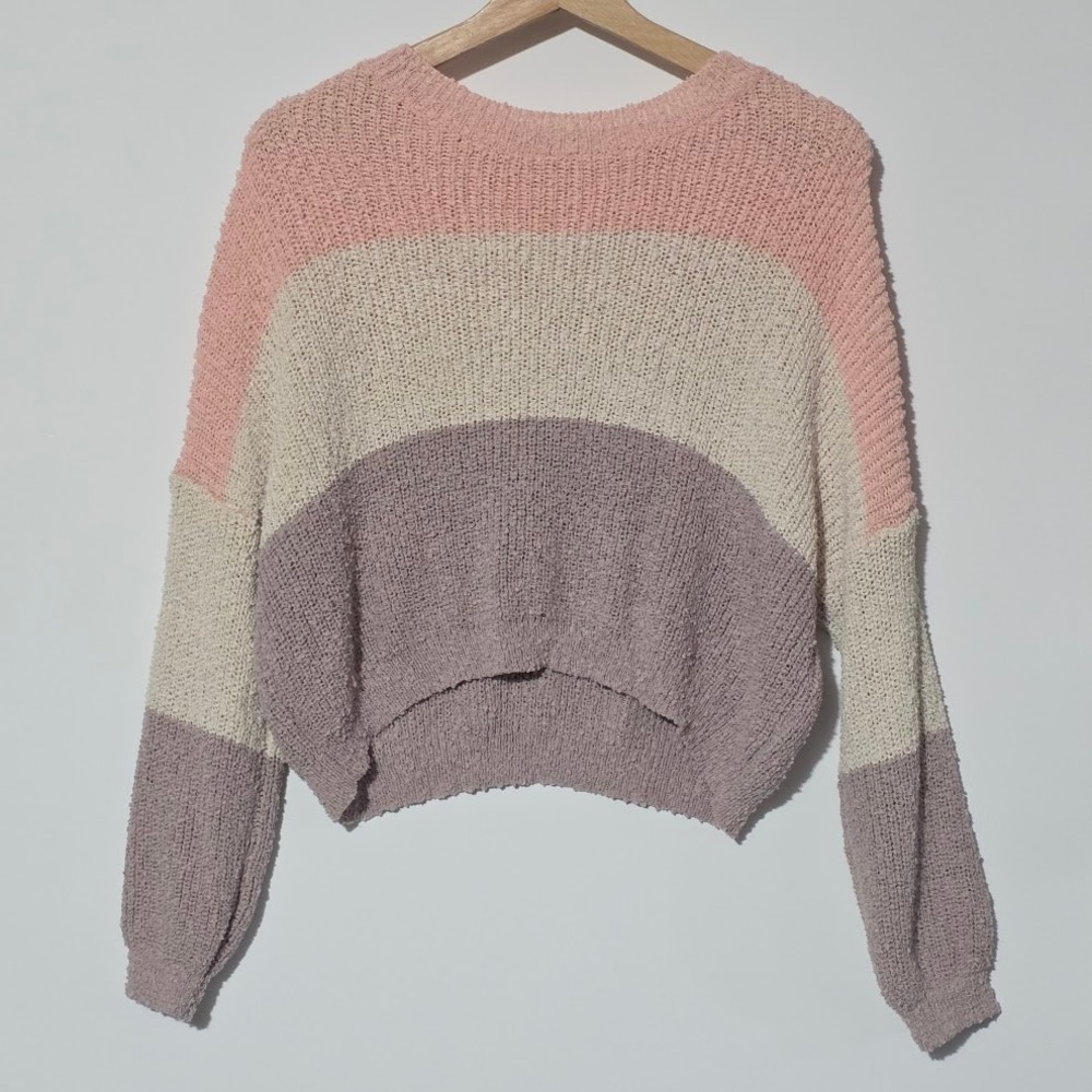 Debut Colorblock Chenille Sweater Pink‎ Cream Mauve Cozy Knit Size S